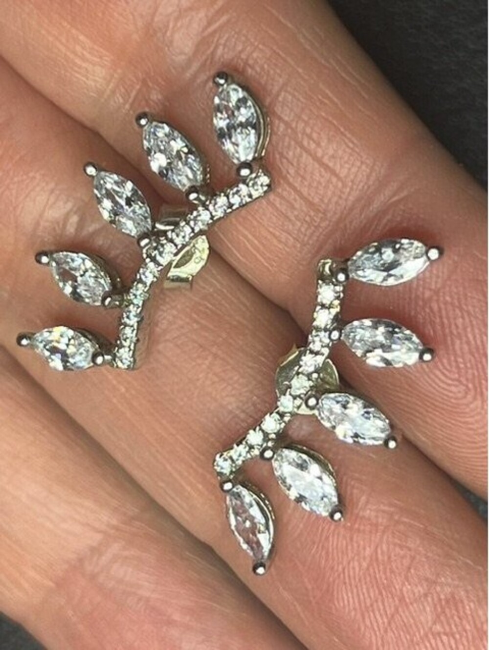 B7427 Sterling Silver CZ Marquise Leaf Vine Ear Climber Crawler Earrings 1"